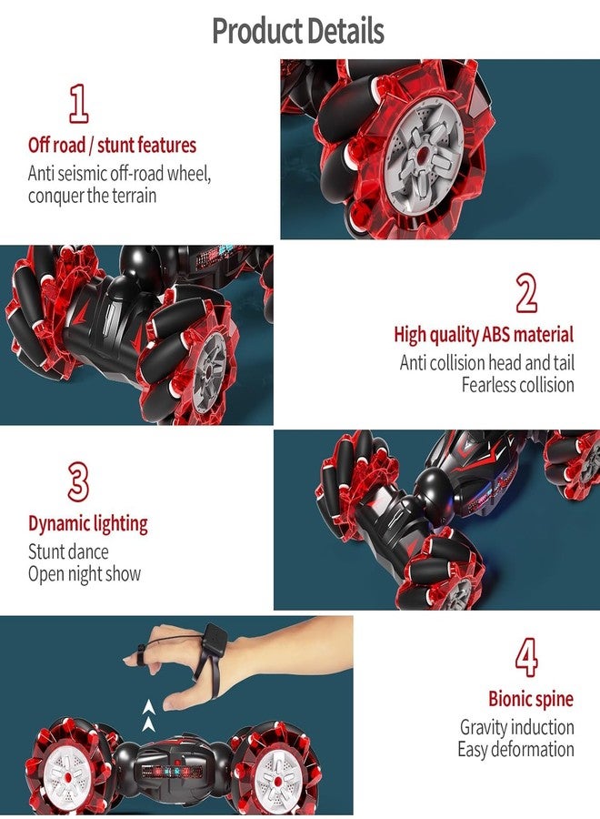JETRA RC Stunt Car | 2.4GHz 4WD Remote Control Vehicle | Gesture Sensor Toy Car | Double-Sided Off-Road Racer | 360° Spins & Flips with Lights & Music | Fun Gift for Kids - Image 4